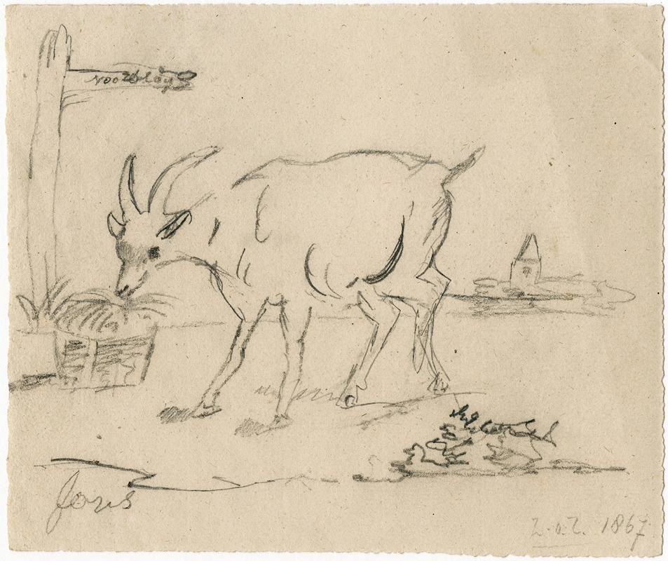 Floris Verster - A goat eating hay out of a basket