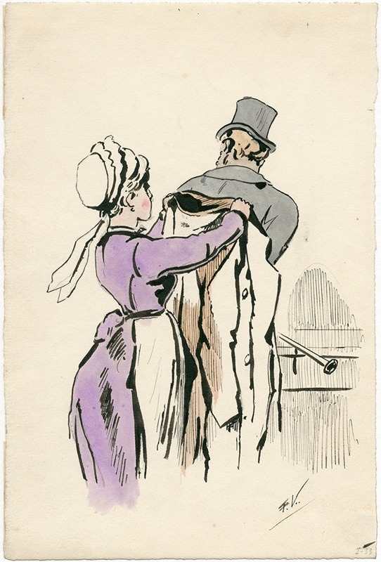 Floris Verster - Housemaid assists a gentleman with his coat