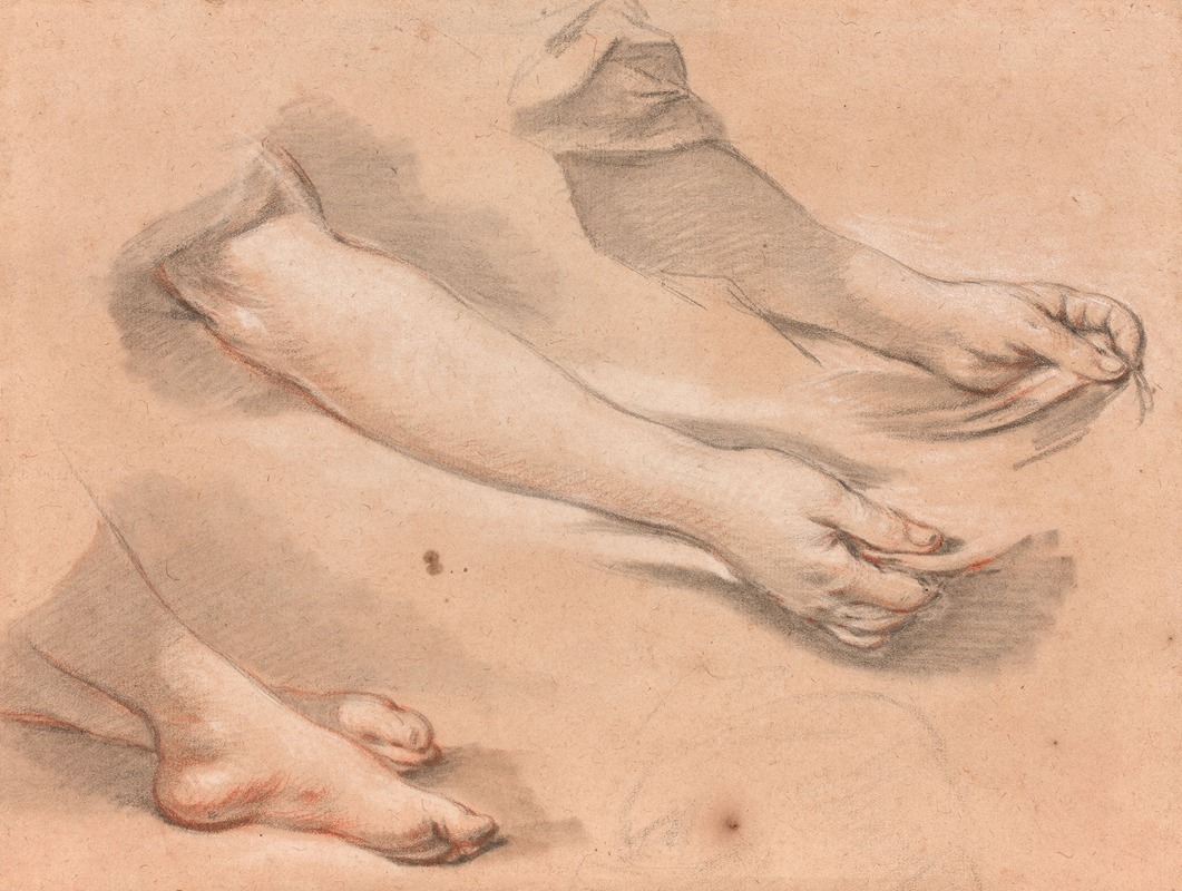 François Boucher - Bras tenant un tissu et deux pieds croisés, étude pour ‘La Lumière du monde’