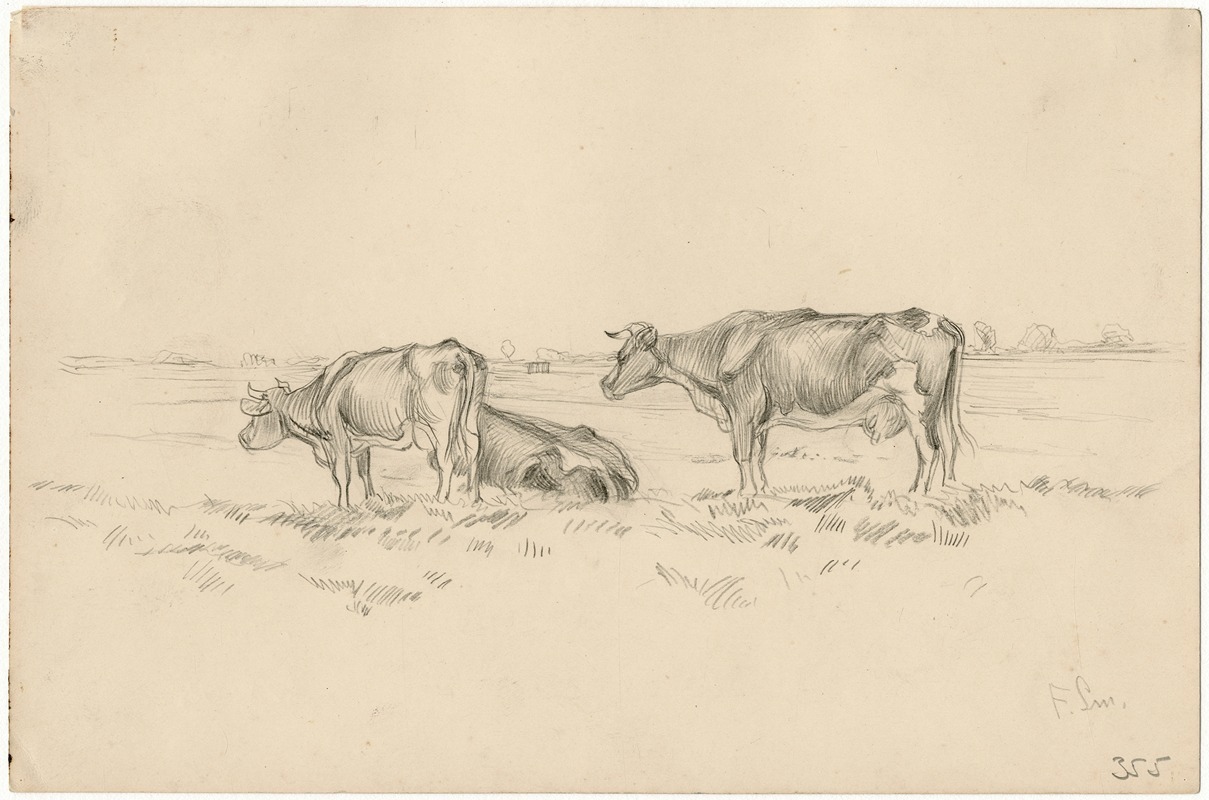 Frans Smissaert - Een drietal koeien in een wei