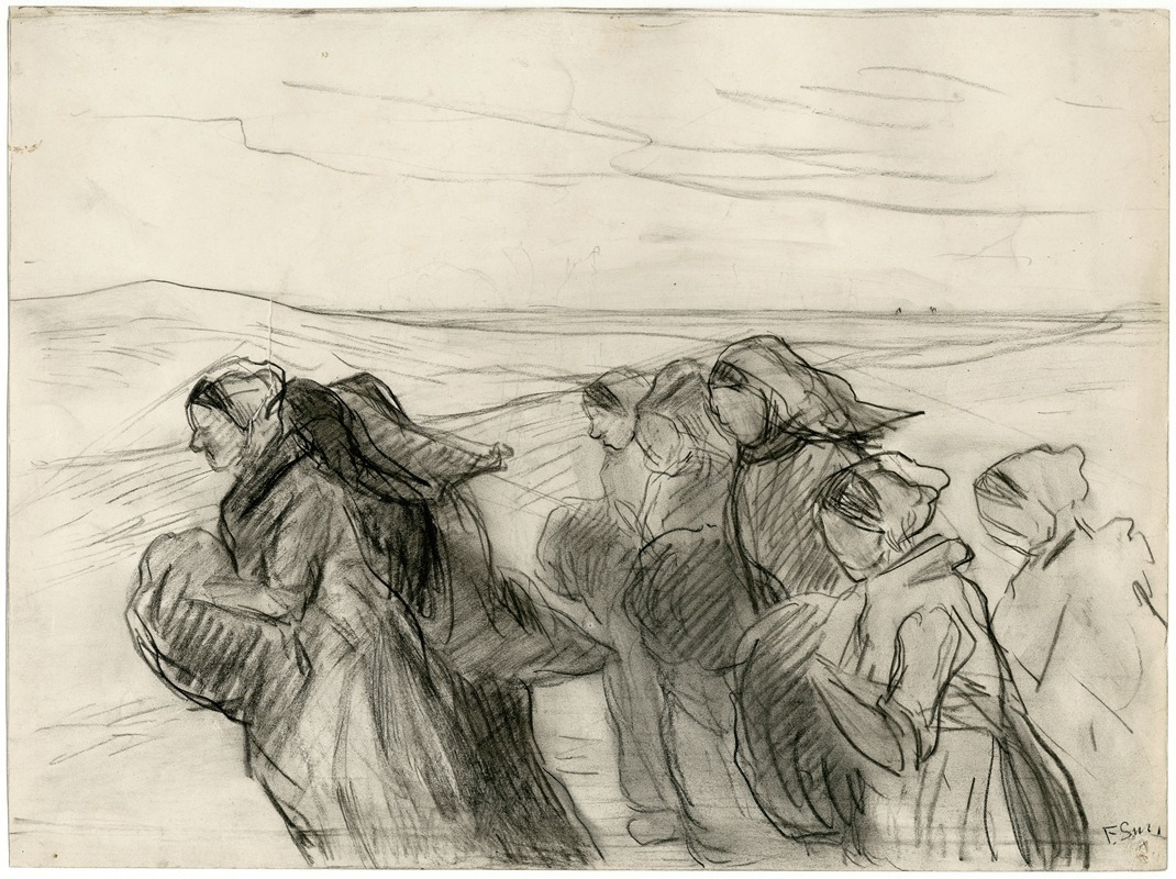Frans Smissaert - Tegen de wind inlopende vrouwen die gaan nettenboeten