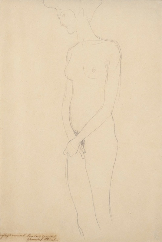 Gustav Klimt - Akt nach links, die Hände ineinandergeiegt