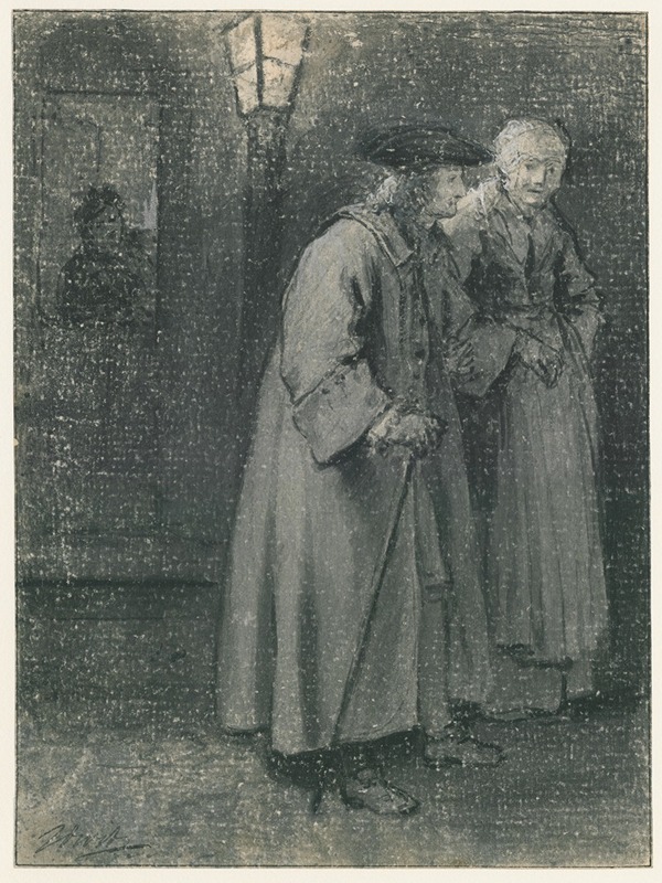 Jacob de Wit - Man and woman walking the street at night