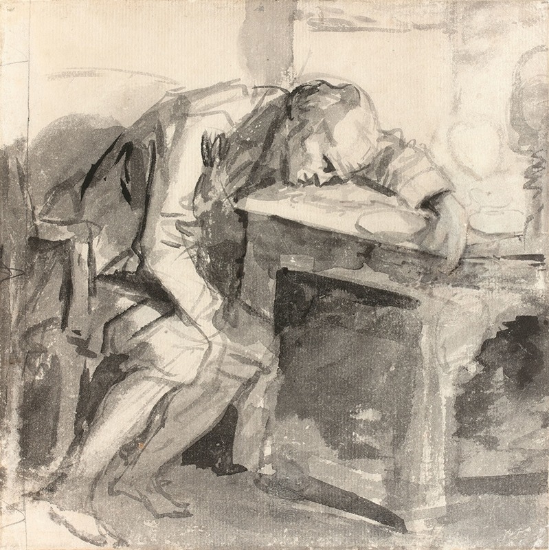 Jean-Baptiste Greuze - Etude d’homme effondré sur une table