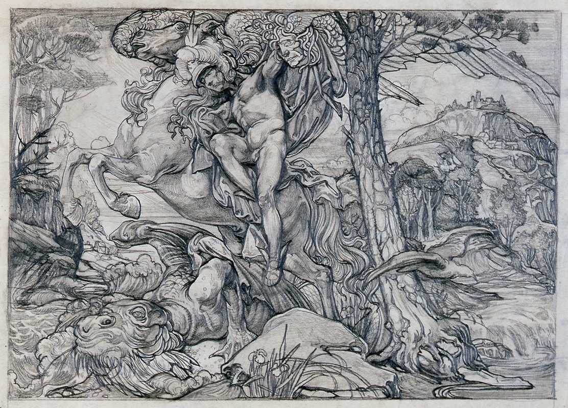 Johannes Josephus Aarts - Perseus, riding Pegasus, killing the dragon