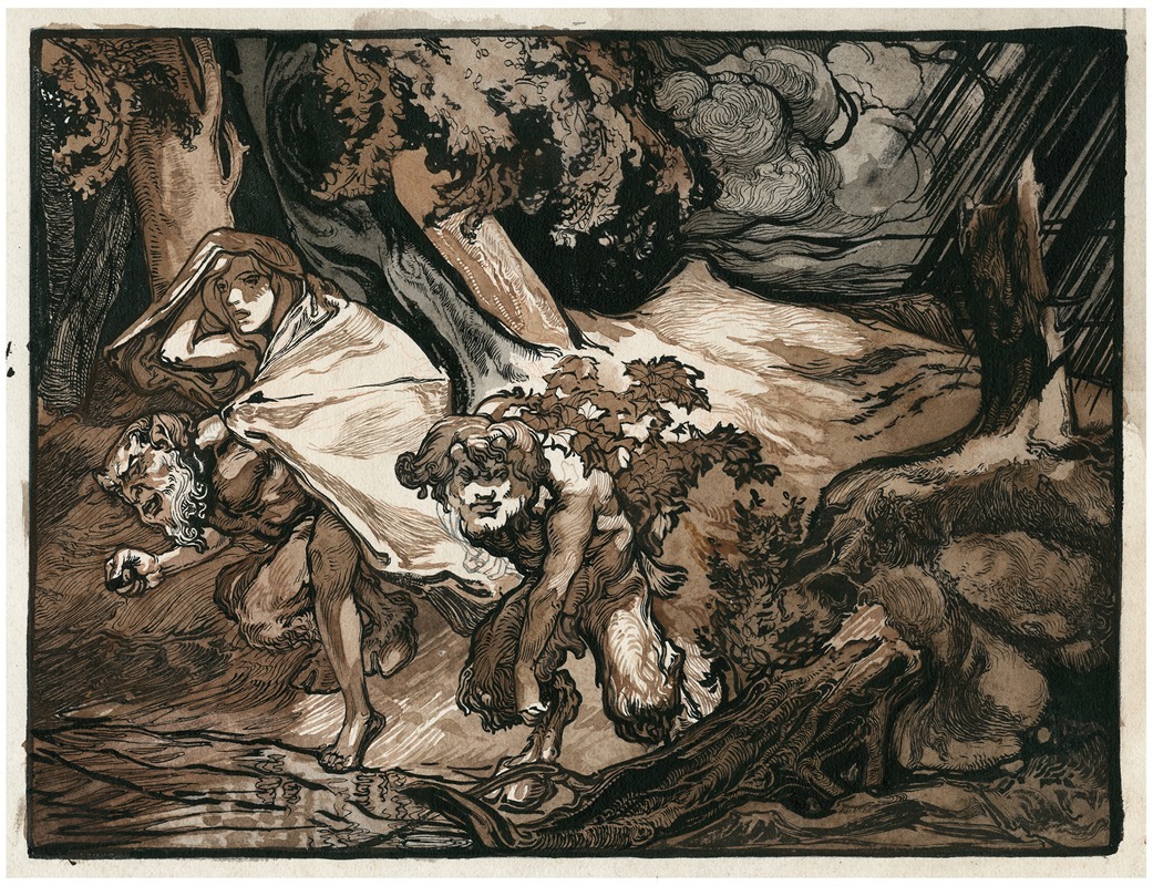 Johannes Josephus Aarts - Two fauns and a boy fleeing the storm