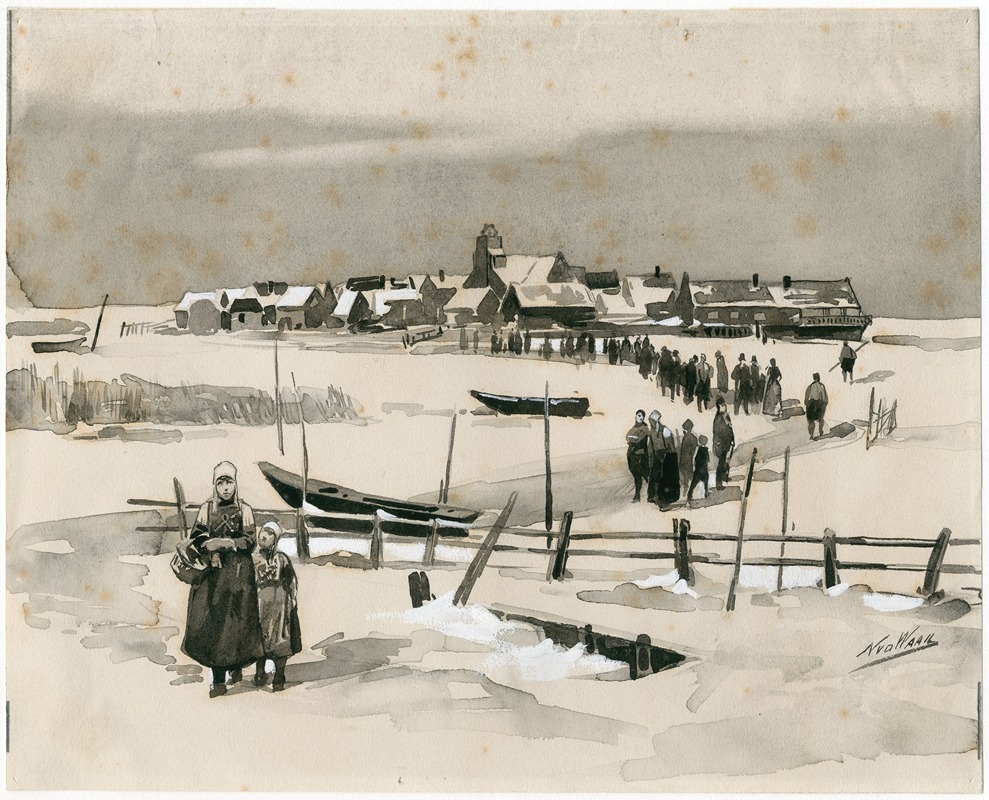 Nicolaas van der Waay - Gezicht op Marken in de winter