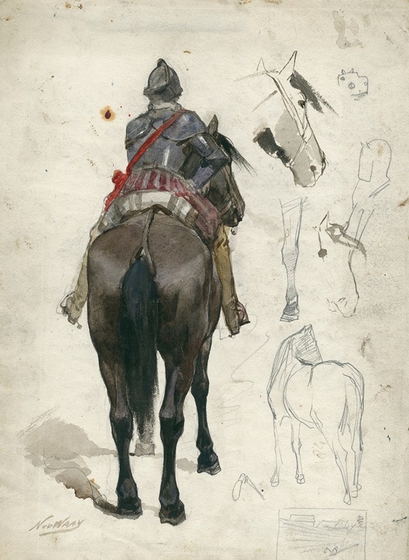 Nicolaas van der Waay - Krijgsman te paard op de rug gezien
