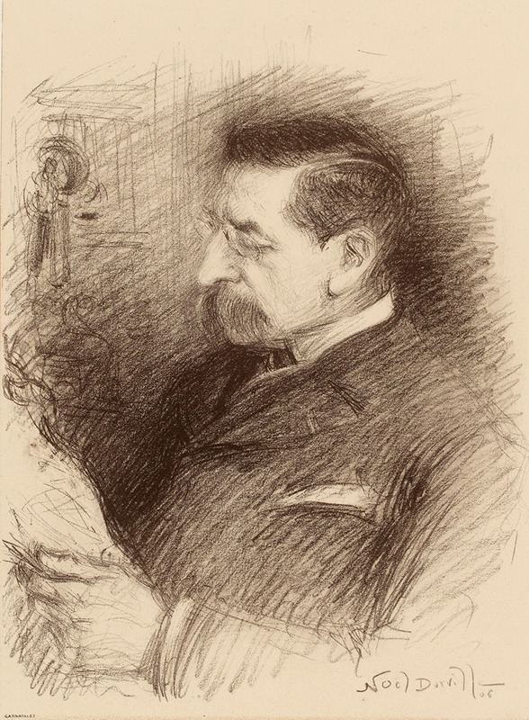 Noël Dorville - Inconnu à moustaches, lunettes rondes, profil gauche, lisant
