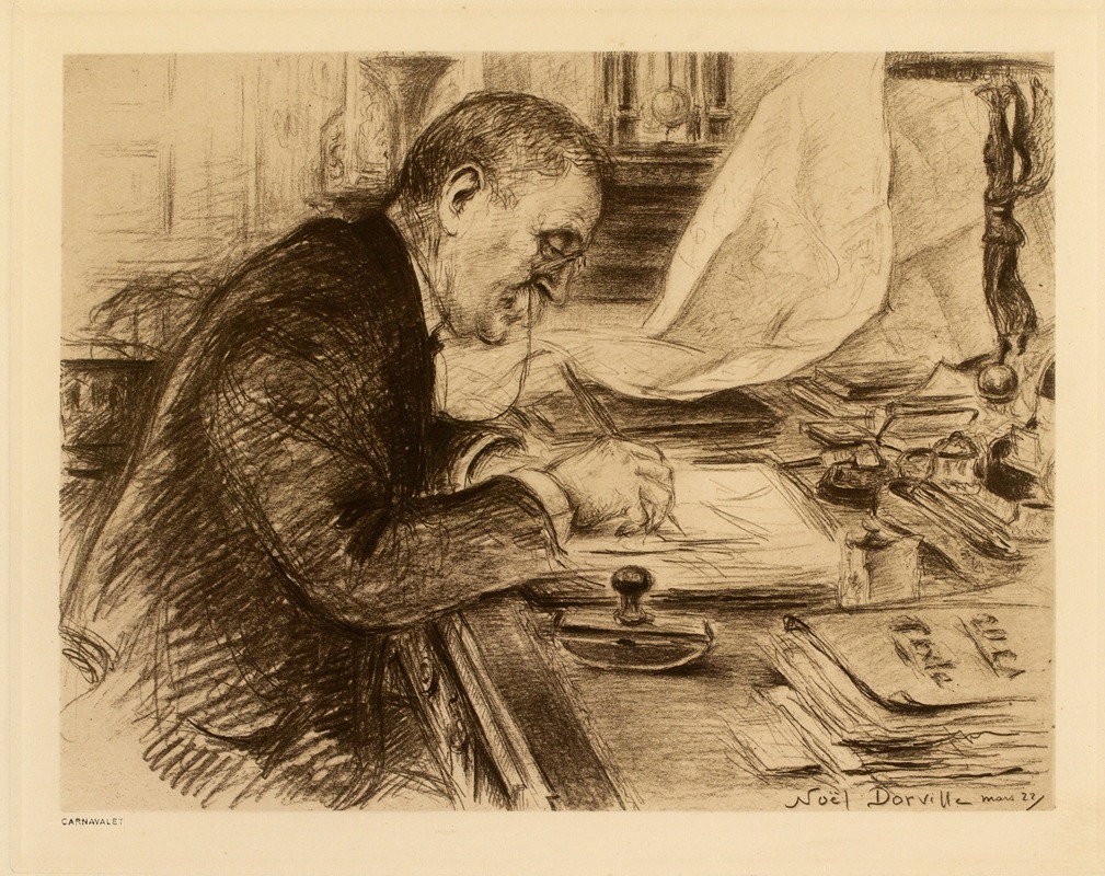 Noël Dorville - Le maréchal Foch écrivant à son bureau.