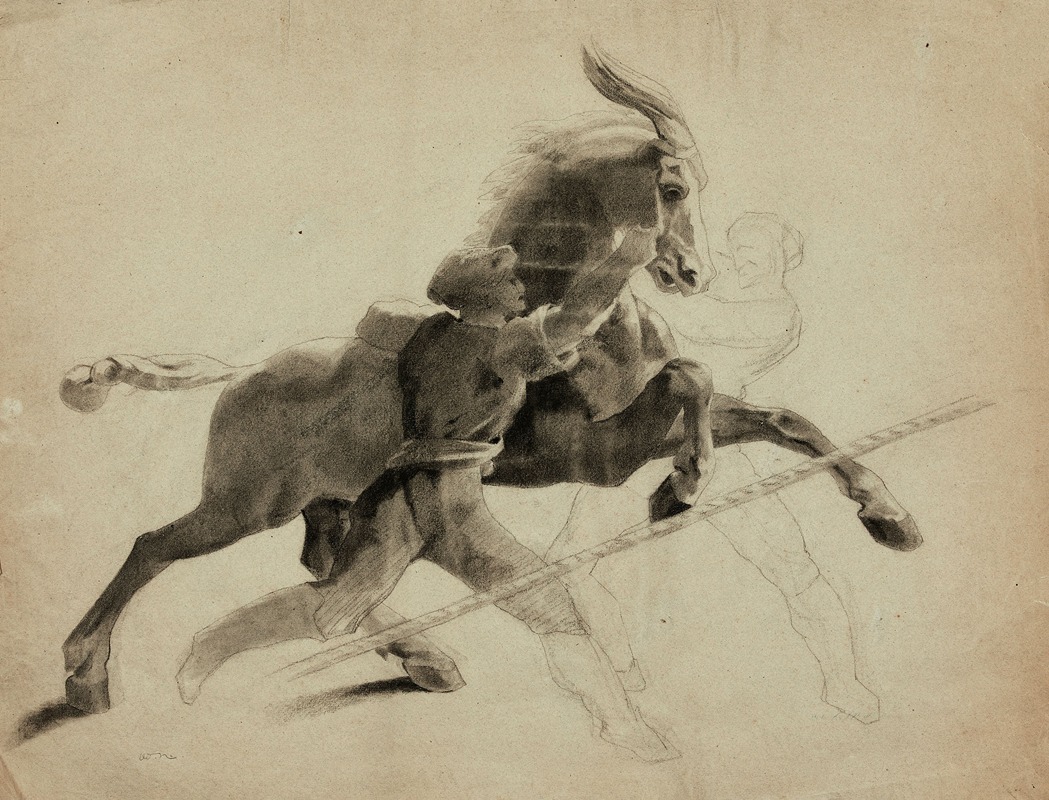 Odilon Redon - Cheval emballé d’après Géricault