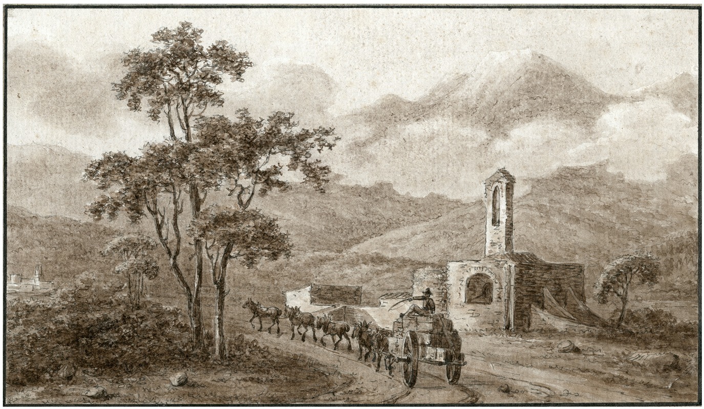 Otto Howen - Landweg met kerkje in de omgeving van Perpignan