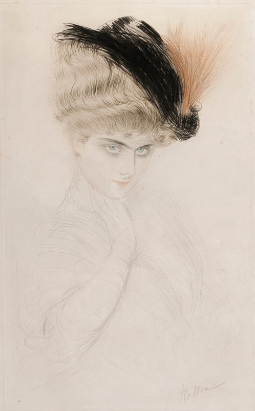 Paul César Helleu - Portrait de femme au chapeau à plumes