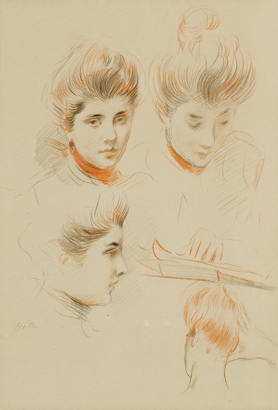 Paul César Helleu - Studies of the head of a young woman