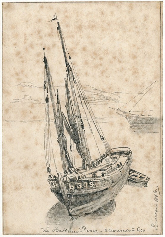 Pieter van Loon - Een zeilboot op het strand bij Boulogne