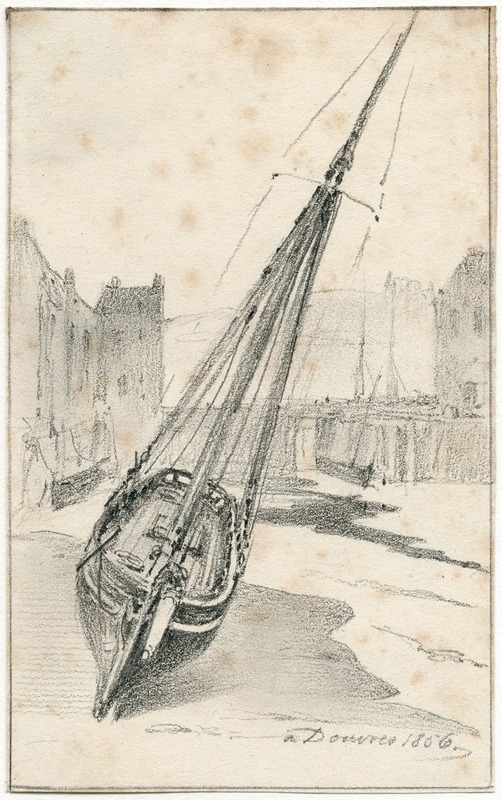 Pieter van Loon - Een zeilboot op het strand bij Dover