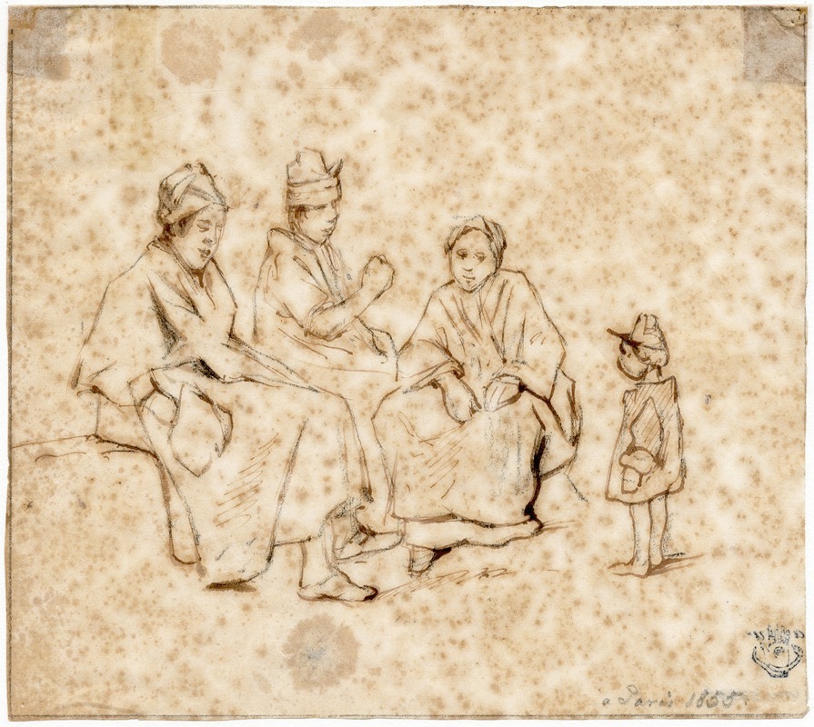 Pieter van Loon - Groepje van drie zittende figuren en een staand kind