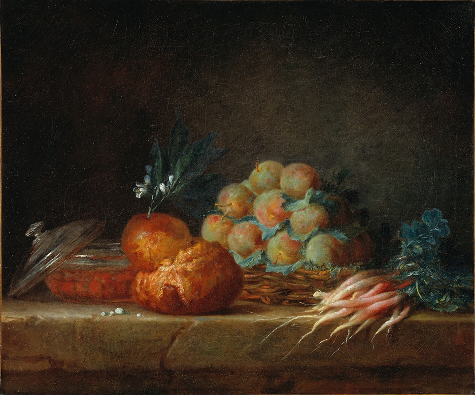 Anne Vallayer-Coster - Still Life with Brioche, Fruit and Vegetables