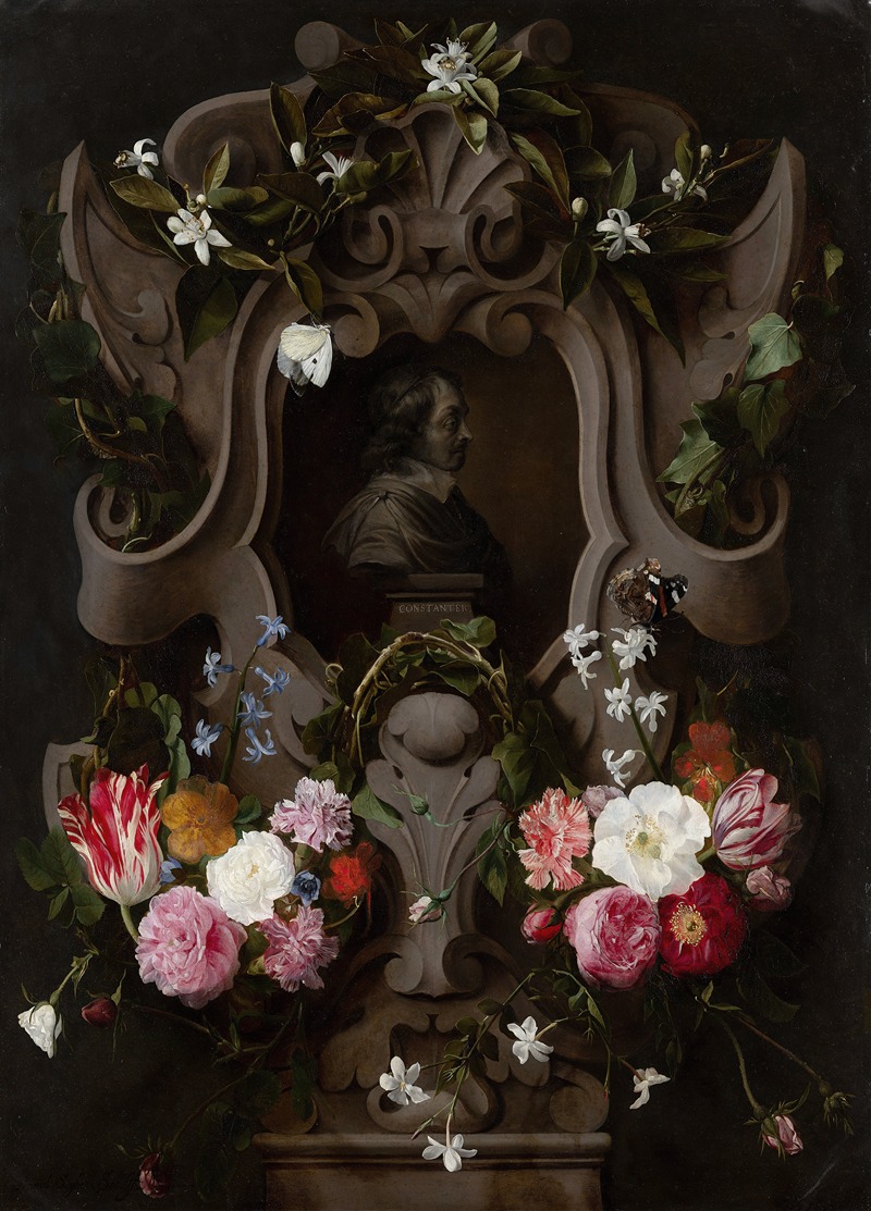 Daniel Seghers - Bust of Constantijn Huygens Surrounded by a Garland of Flowers