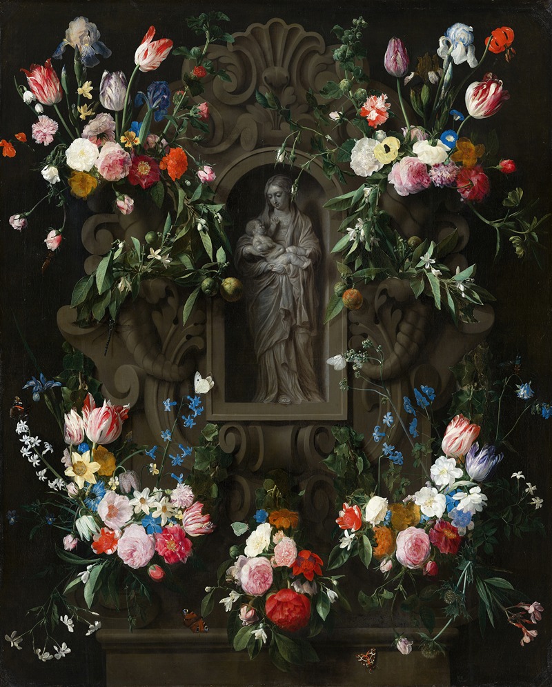 Daniel Seghers - Garland of Flowers surrounding a Sculpture of the Virgin Mary