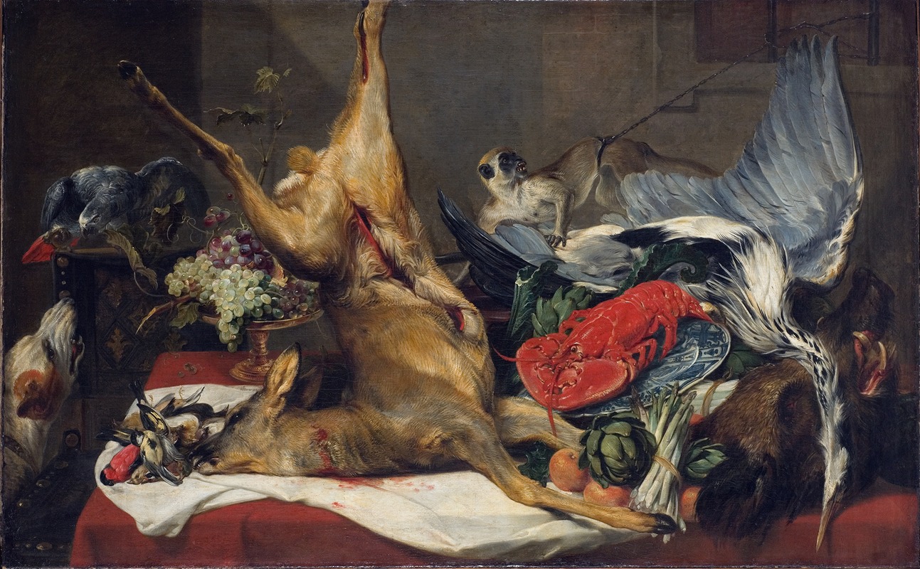 Frans Snyders - Still Life with Dead Game, a Monkey, a Parrot, and a Dog