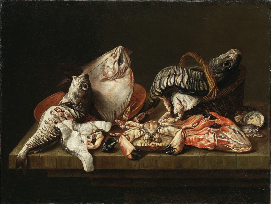Isaac van Duynen - Still Life with Fishes, a Crab and Oysters
