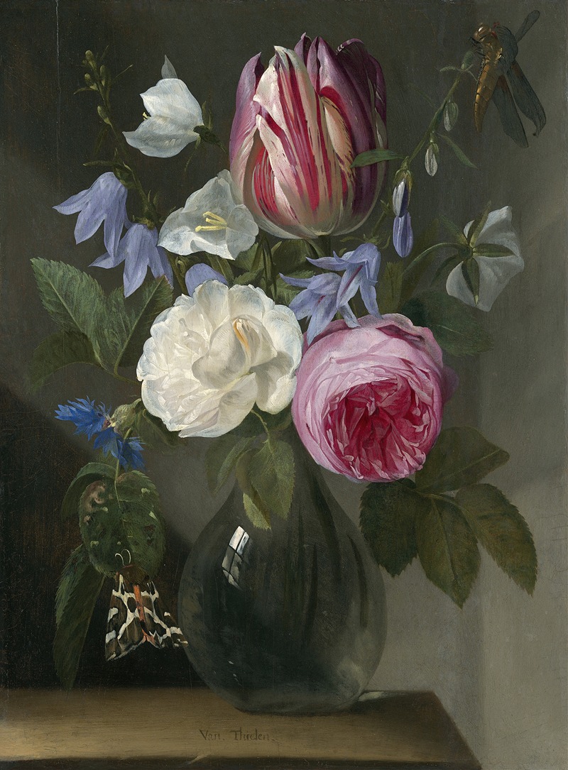 Jan Philips van Thielen - Roses and a Tulip in a Glass Vase