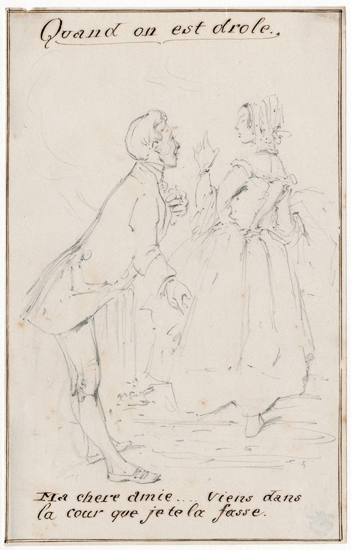 Pieter van Loon - Karikatuur, man maakt vrouw het hof
