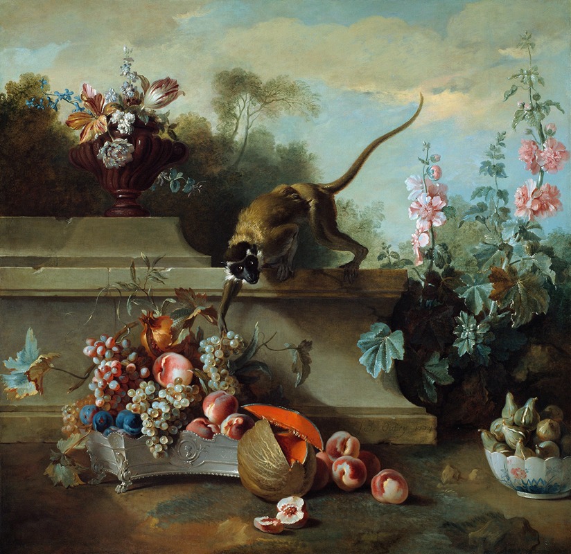 Jean-Baptiste Oudry - Still Life with Monkey, Fruits, and Flowers