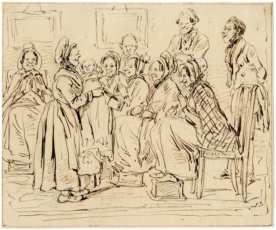 Pieter van Loon - Kraamvisitie, karikaturaal
