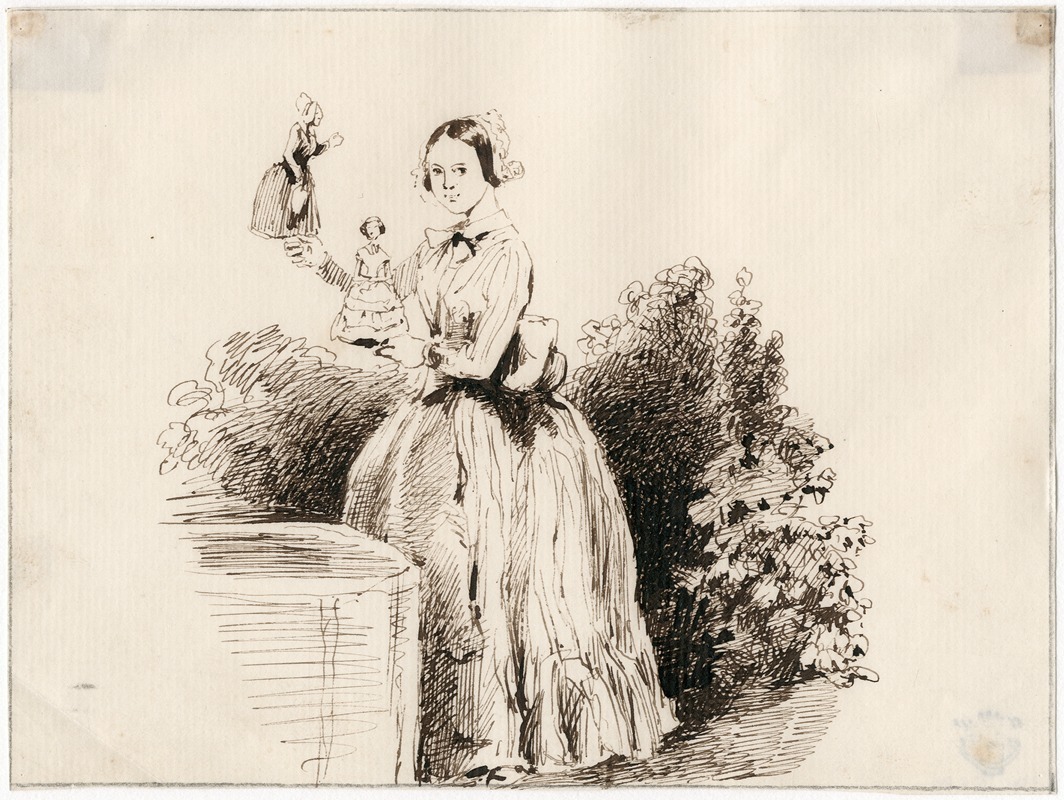 Pieter van Loon - Meisje met drie poppen in een tuin