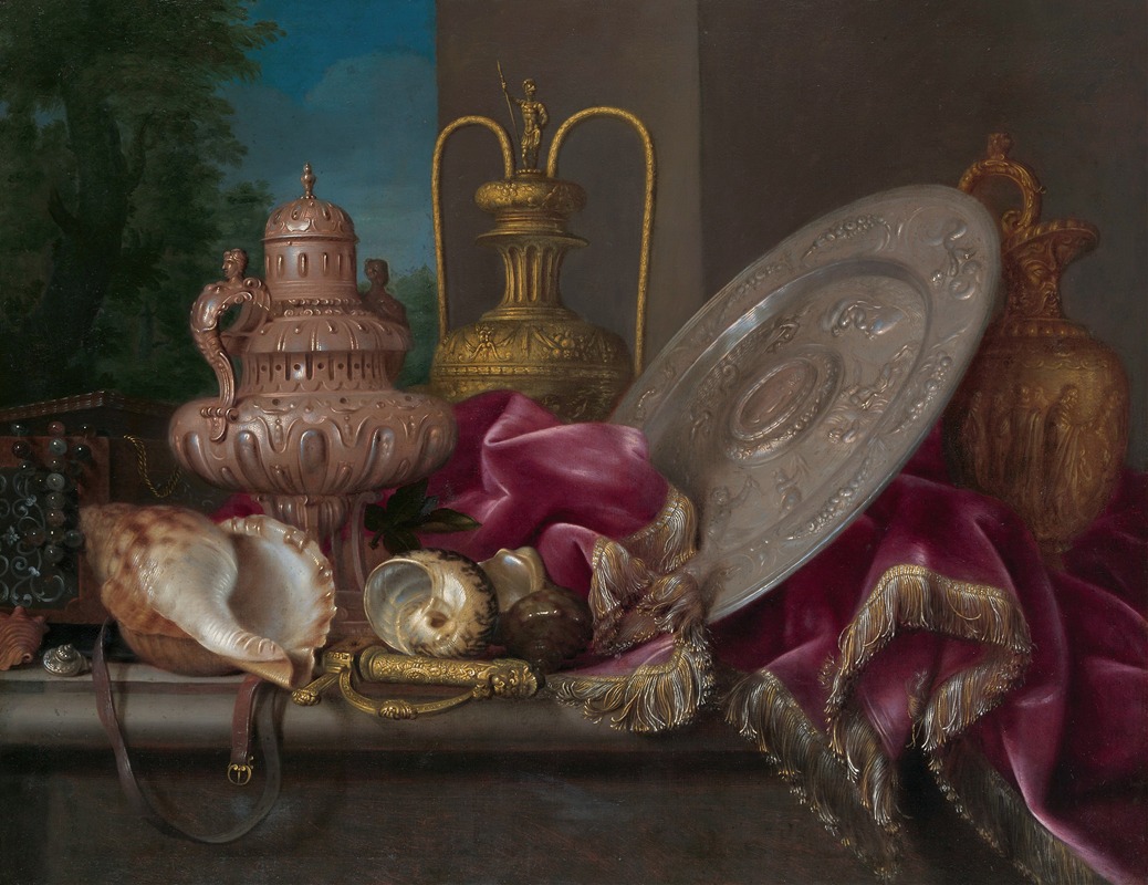 Meiffren Conte - Still Life with Silver and Gold Plate, Shells, and a Sword fourth quarter