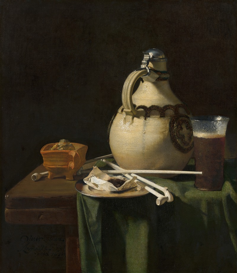 Pieter van Anraedt - Still Life with Earthenware Jug and Clay Pipes