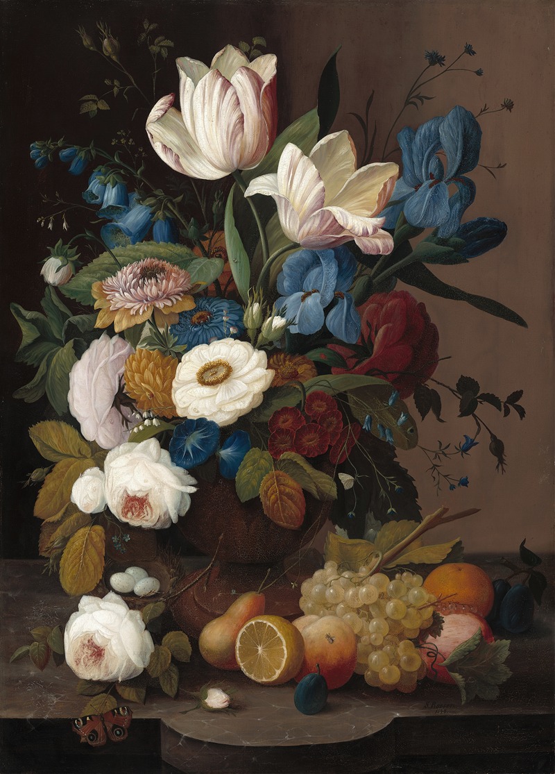 Severin Roesen - Still Life,Flowers and Fruit
