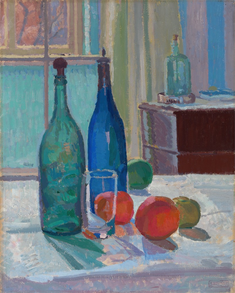 Spencer Frederick Gore - Blue and Green Bottles and Oranges