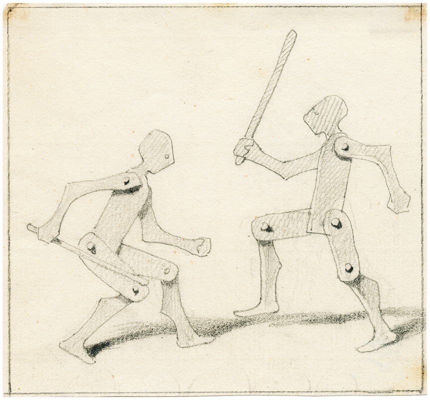 Pieter van Loon - Schermende houten mannetjes