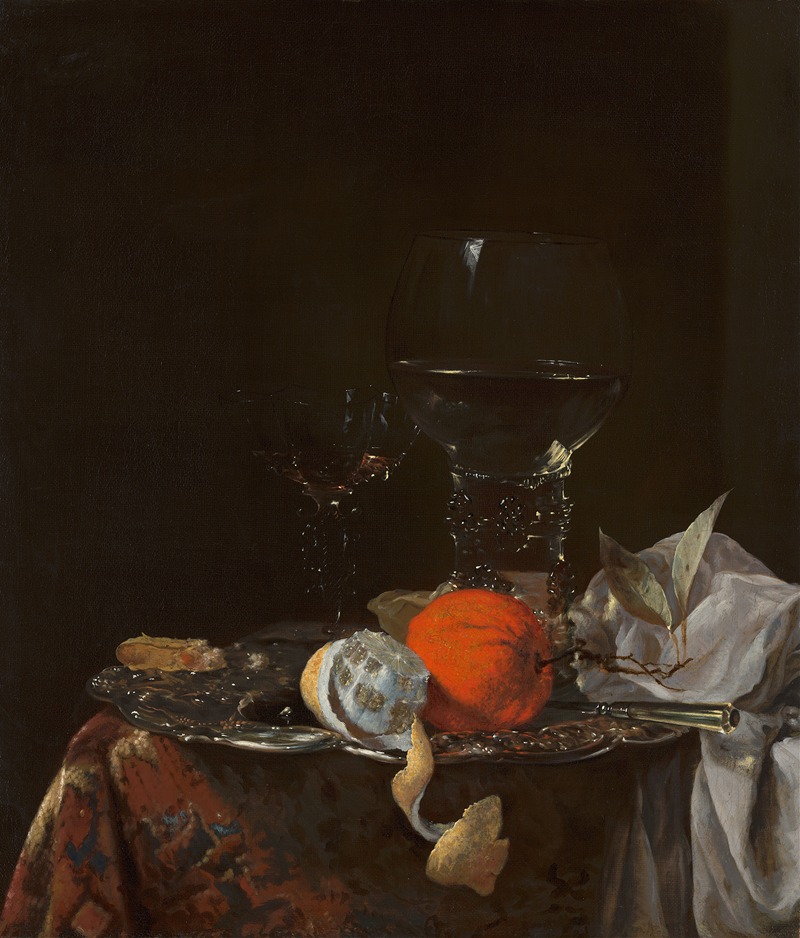 Willem Kalf - Still Life with Fruit and Wineglasses on a Silver Plate
