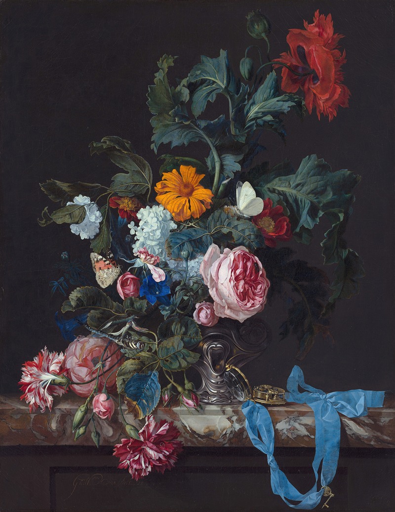 Willem van Aelst - Flower Still Life with a Timepiece