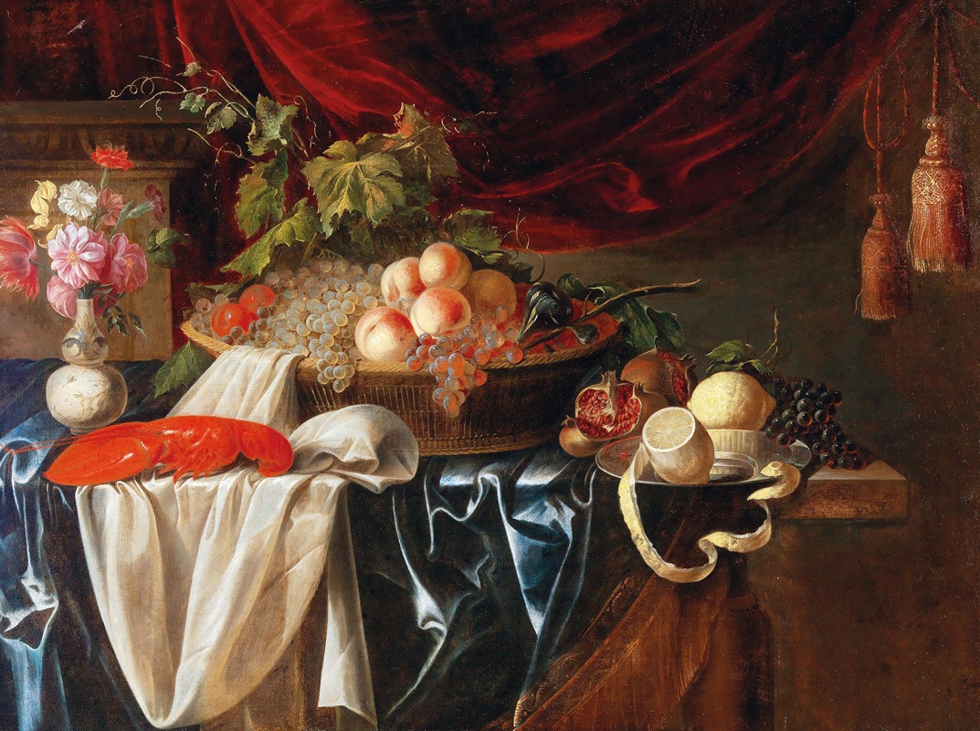 Andries Benedetti - A Lobster, Fruit And A Vase Of Flowers