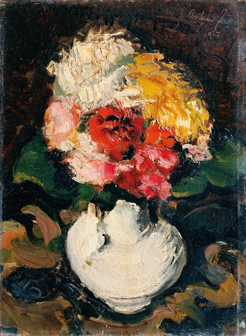 Anton Faistauer - Blumenbouquet In Weißer Vase