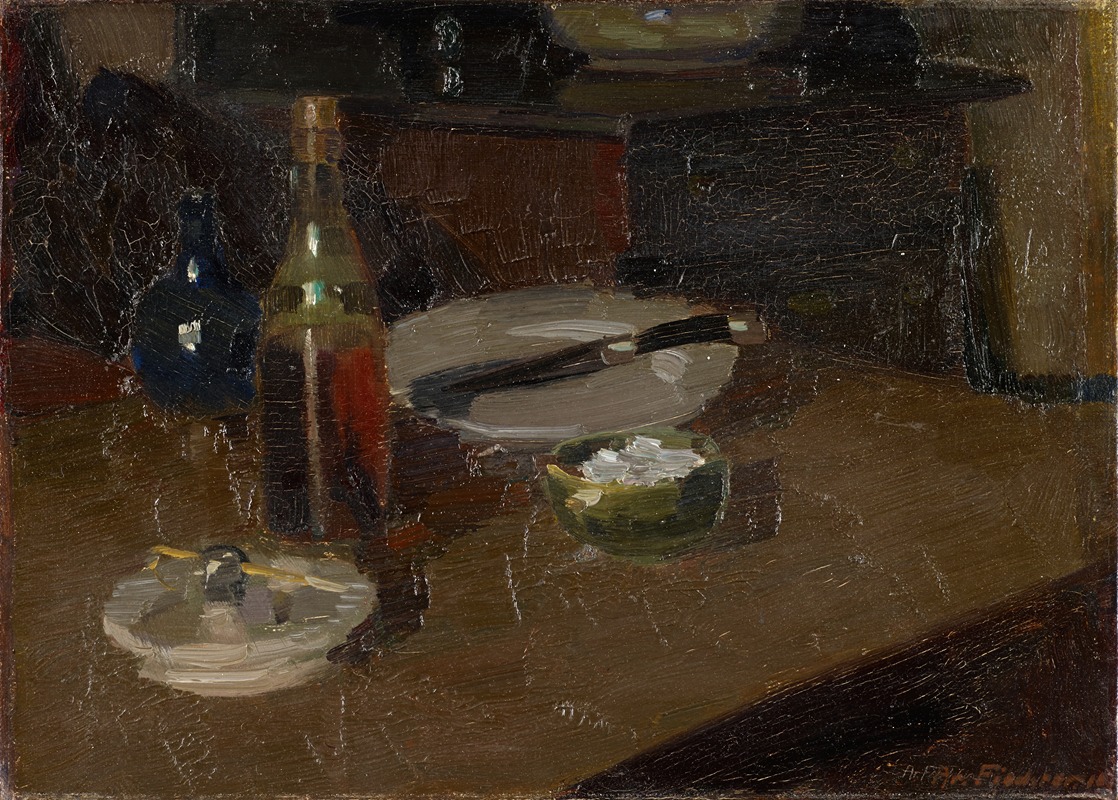 Arnold Fiechter - Still Life With Plate And Bottle