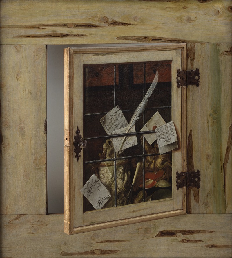 Cornelius Norbertus Gijsbrechts - Trompe L’oeil. A Cabinet Of Curiosities With An Ivory Tankard