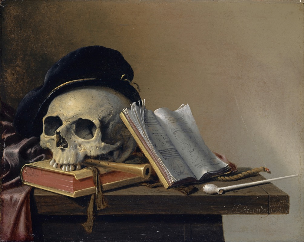 Harmen Steenwyck - Still Life With Skull, Books, Flute And Pipe