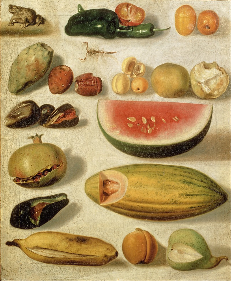 Hermenegildo Bustos - Still Life With Fruit (With Scorpion And Frog)
