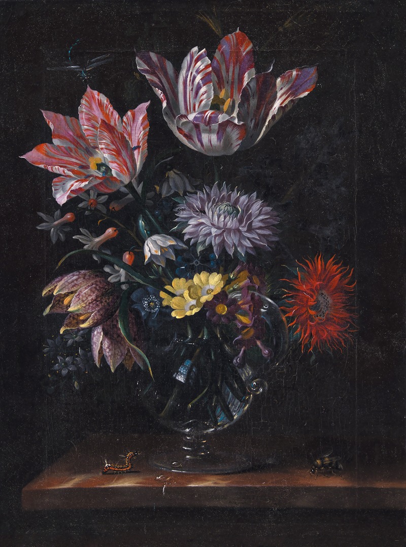 Jacob Marrel - A Glass Vase With Flowers