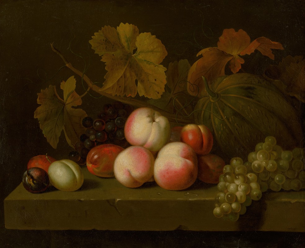 Jakob Bogdány - Still Life With Peaches, Grapes, Plums And Melon