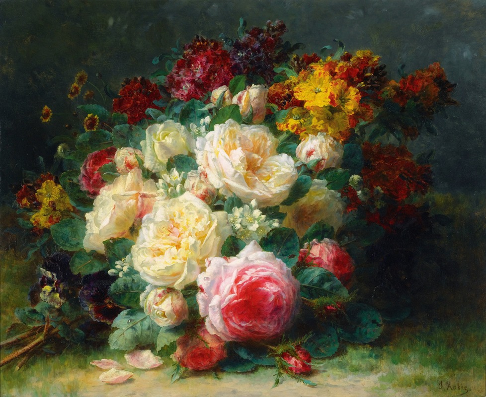 Jean-Baptiste Robie - A Bouquet Of Cabbage Roses