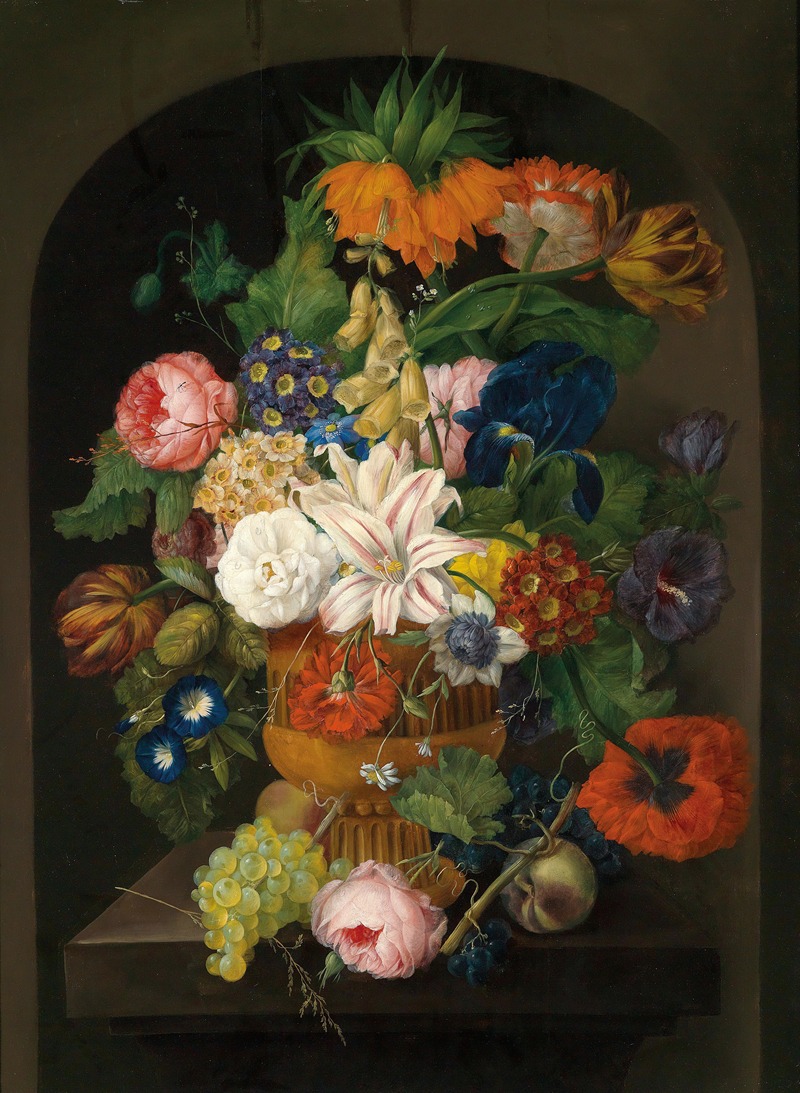 Johann Baptist Drechsler - Still Life Of Flowers With Grapes