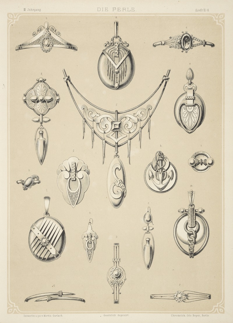 Martin Gerlach - Ii Jahrgang (Liefr. Ii) 6. [Seventeen Designs For Silver Jewelry, Some With Pearls.]