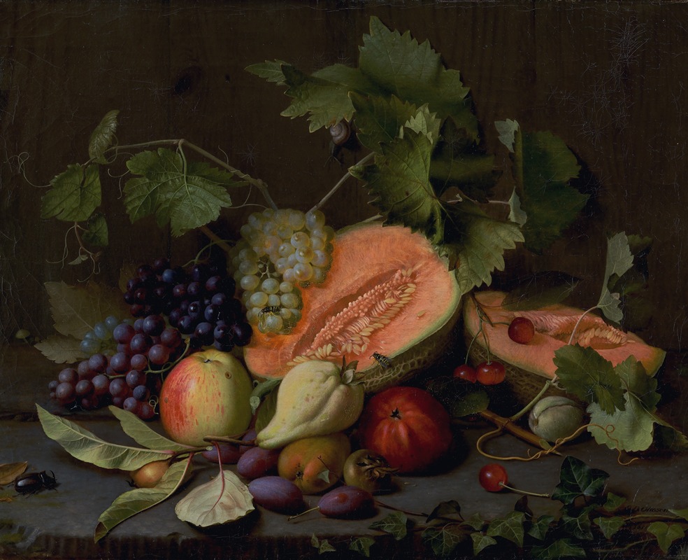 Otto Didrik Ottesen - Still Life With Melons And Grapes